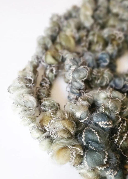 AQUA WAVES 5yrds, Handspun Art Yarn, Weaving and Fiber Arts, Scrap Yarn, Yarn