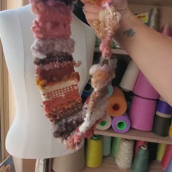 INFINITY SCARF 4, Handspun Art Yarn, Weaving and Fiber Arts, Scrap Yarn, Yarn, woven scarf