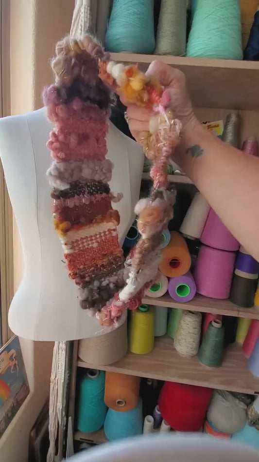 INFINITY SCARF 4, Handspun Art Yarn, Weaving and Fiber Arts, Scrap Yarn, Yarn, woven scarf