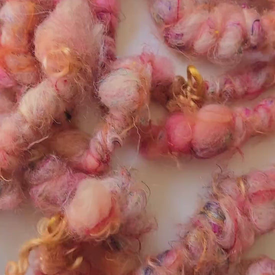 BRAINS 2yrds, Handspun Art Yarn, Weaving and Fiber Arts, Scrap Yarn, Yarn
