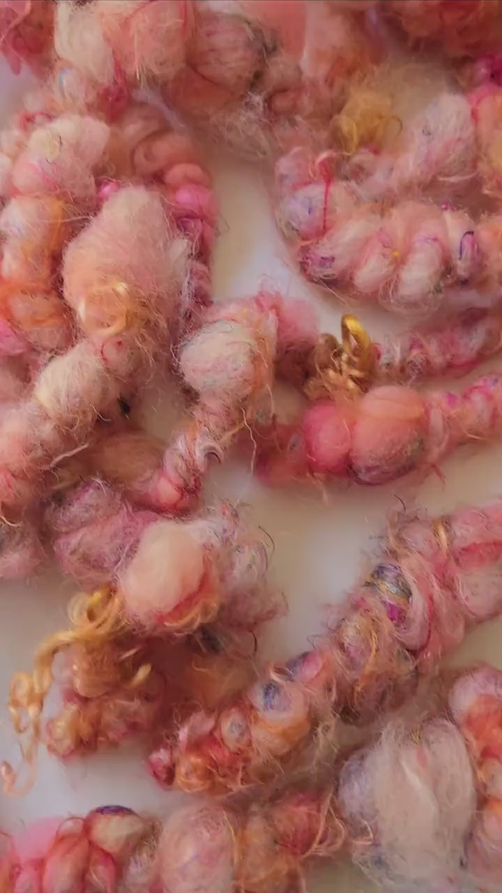 BRAINS 2yrds, Handspun Art Yarn, Weaving and Fiber Arts, Scrap Yarn, Yarn