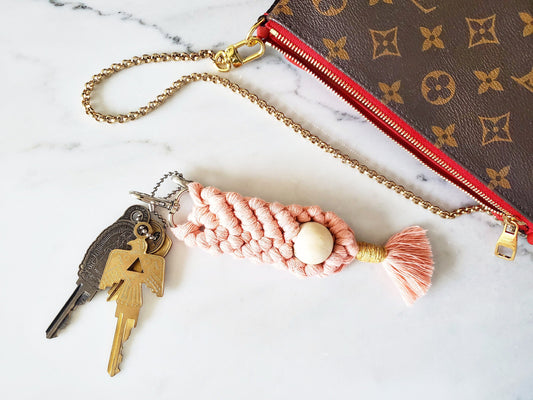 Pink Macrame Key Chain Clip