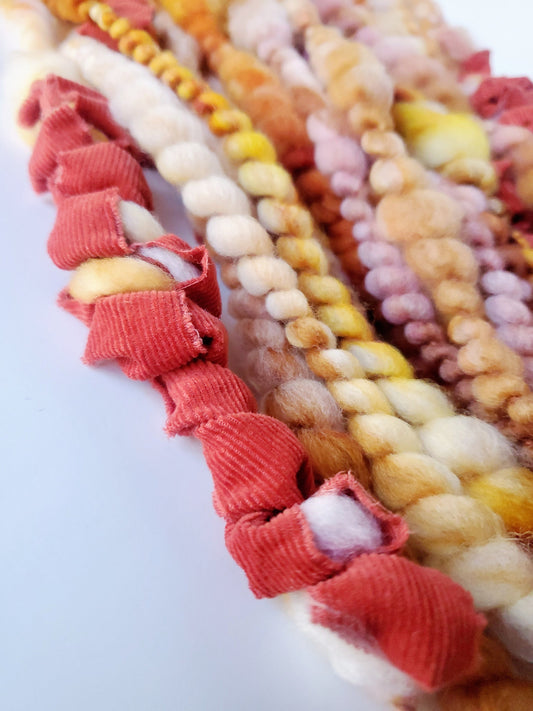AMBER 5yrds, Handspun Art Yarn, Weaving and Fiber Arts, Scrap Yarn, Yarn