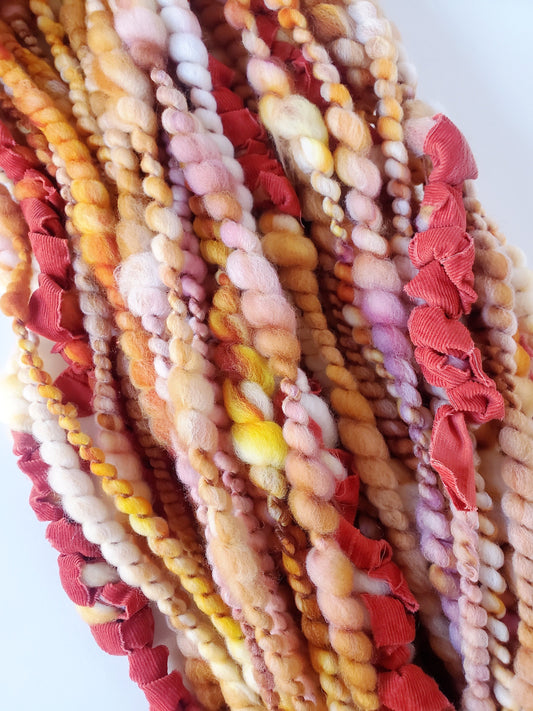 AMBER 5yrds, Handspun Art Yarn, Weaving and Fiber Arts, Scrap Yarn, Yarn