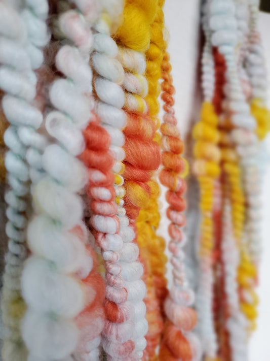 PUNKIN PATCH 4yrds, Handspun Art Yarn, Weaving and Fiber Arts, Scrap Yarn, Yarn