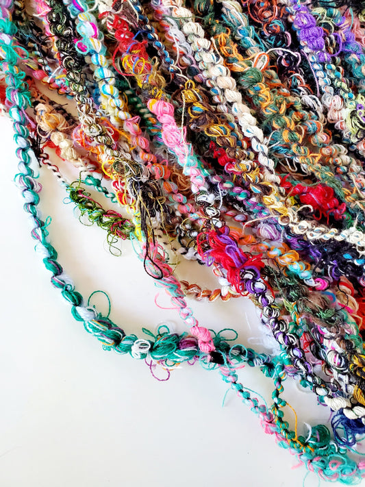 FLOSSY 10yrds, Handspun Art Yarn, Weaving and Fiber Arts, Scrap Yarn, Yarn