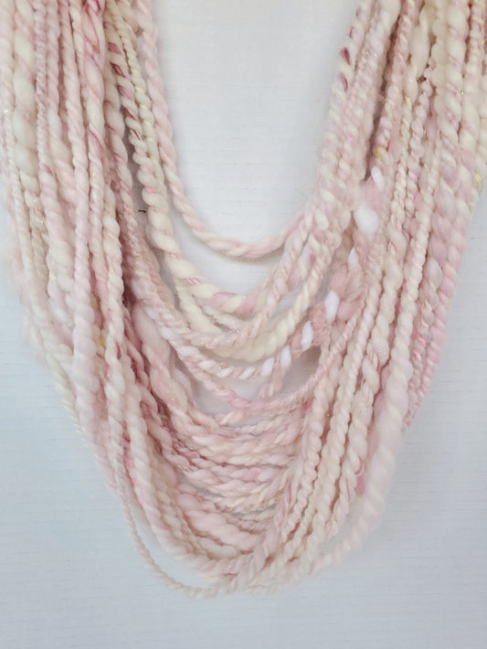 PINK PEPPERMINT 8yrds, Handspun Art Yarn, Weaving and Fiber Arts, Scrap Yarn, Yarn