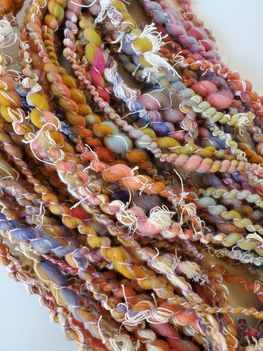 PLUMBIS 10yrds, Handspun Art Yarn, Weaving and Fiber Arts, Scrap Yarn, Yarn