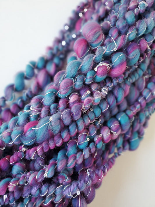 JELLY FISH 6.5yrds, Handspun Art Yarn, Weaving and Fiber Arts, Scrap Yarn, Yarn