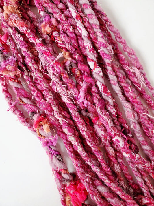 PINK SCRAP HANDSPUN yarn 5yrds, Handspun Art Yarn, Weaving and Fiber Arts, Scrap Yarn, Yarn