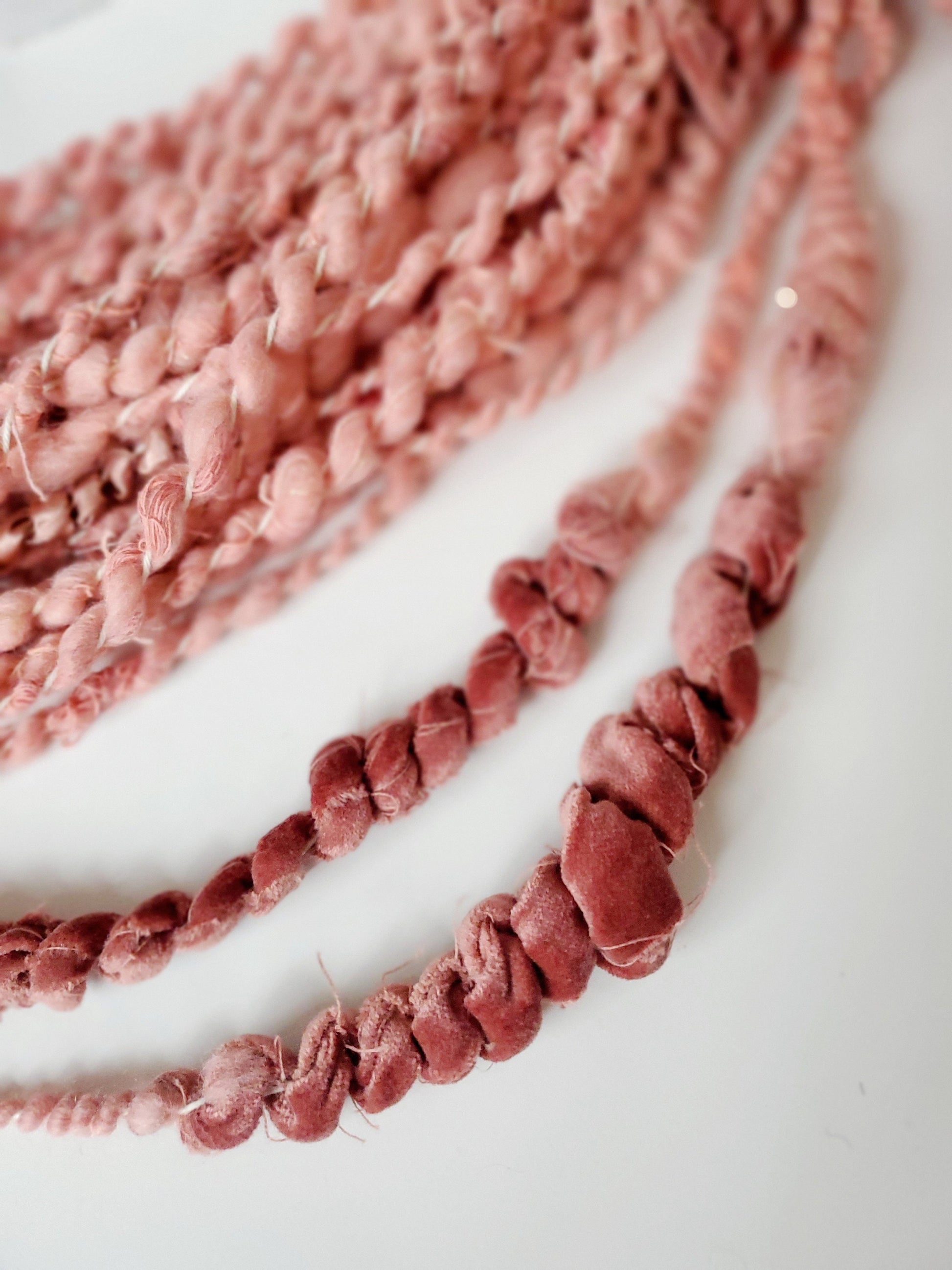 PINK SPIRALS 5yrds, Handspun Art Yarn, Weaving and Fiber Arts, Scrap Yarn, Yarn