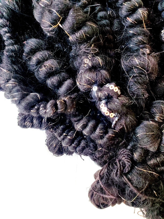 STARRY NIGHT 4yrds, Handspun Art Yarn, Weaving and Fiber Arts, Scrap Yarn, Yarn