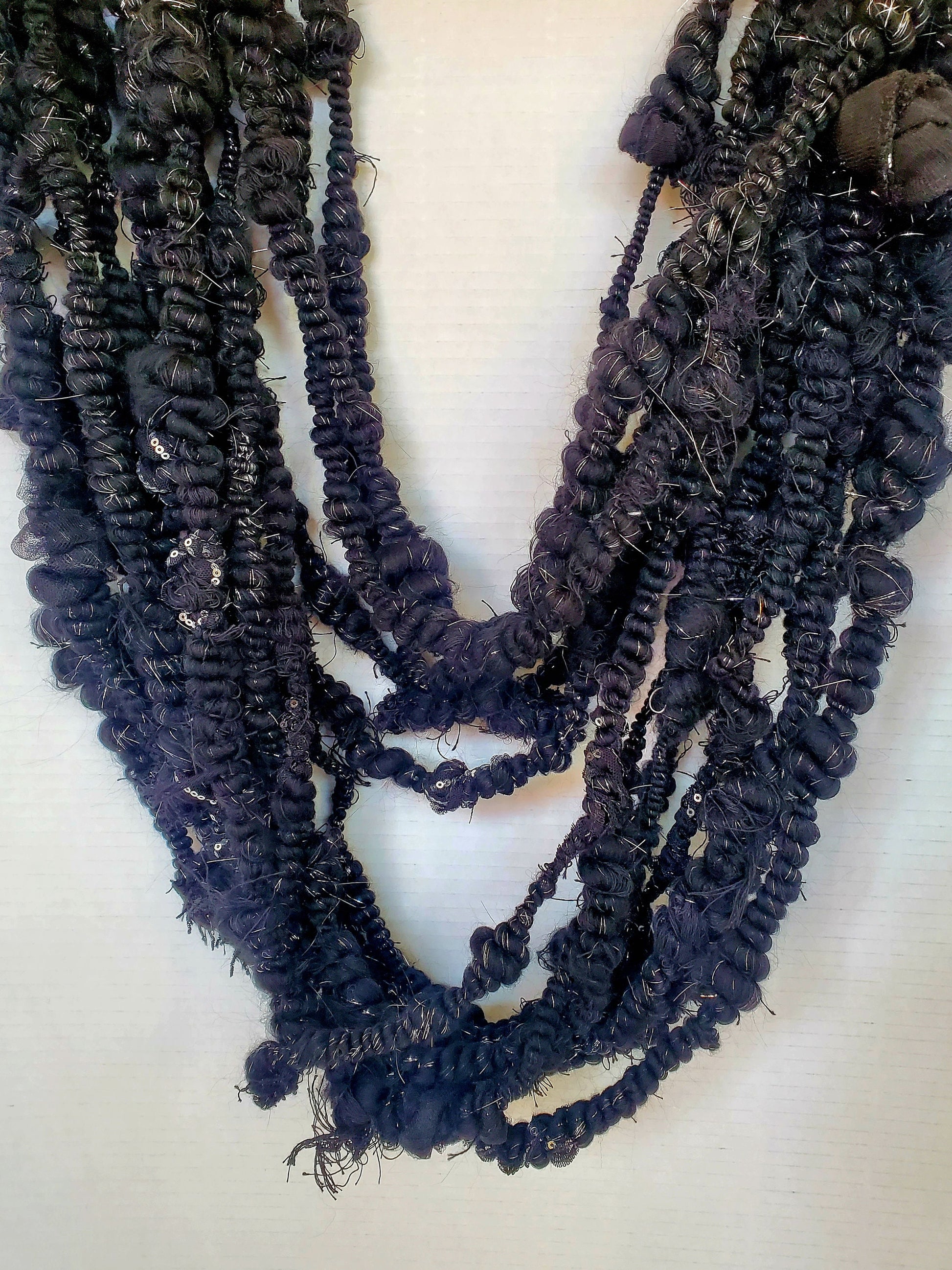 STARRY NIGHT 4yrds, Handspun Art Yarn, Weaving and Fiber Arts, Scrap Yarn, Yarn
