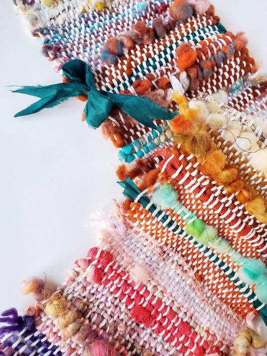 HANDSPUN SCARF, Handspun Art Yarn, Weaving and Fiber Arts, Scrap Yarn, Yarn, woven scarf