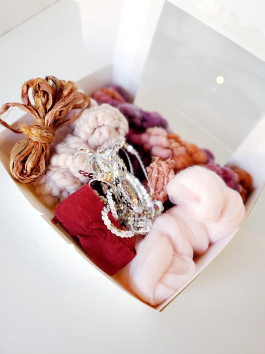 SUNSET (de) STASH BOX, Handspun Art Yarn, Weaving and Fiber Arts, Scrap Yarn, Yarn