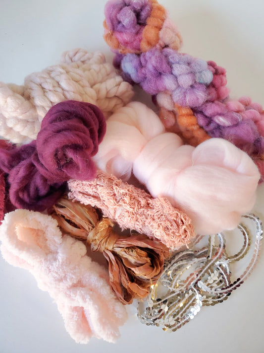 SUNSET (de) STASH BOX, Handspun Art Yarn, Weaving and Fiber Arts, Scrap Yarn, Yarn