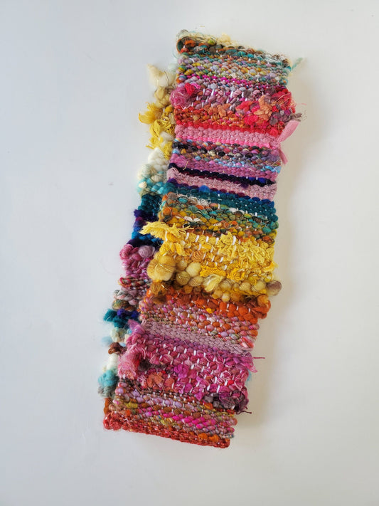 INFINITY SCARF 3, Handspun Art Yarn, Weaving and Fiber Arts, Scrap Yarn, Yarn, woven scarf