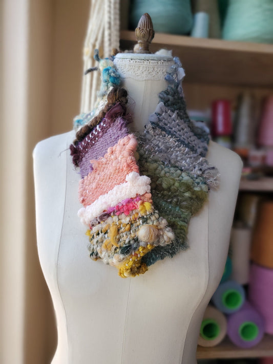 INFINITY SCARF 5, Handspun Art Yarn, Weaving and Fiber Arts, Scrap Yarn, Yarn, woven scarf