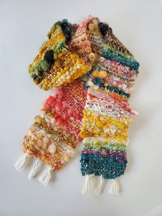 HANDSPUN SCARF, Handspun Art Yarn, Weaving and Fiber Arts, Scrap Yarn, Yarn, woven scarf