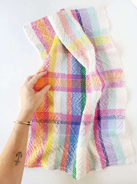 perfectly imperfect HANDWOVEN DISH TOWEL, Handspun Art Yarn, Weaving and Fiber Arts, Scrap Yarn, Yarn, woven towel rag