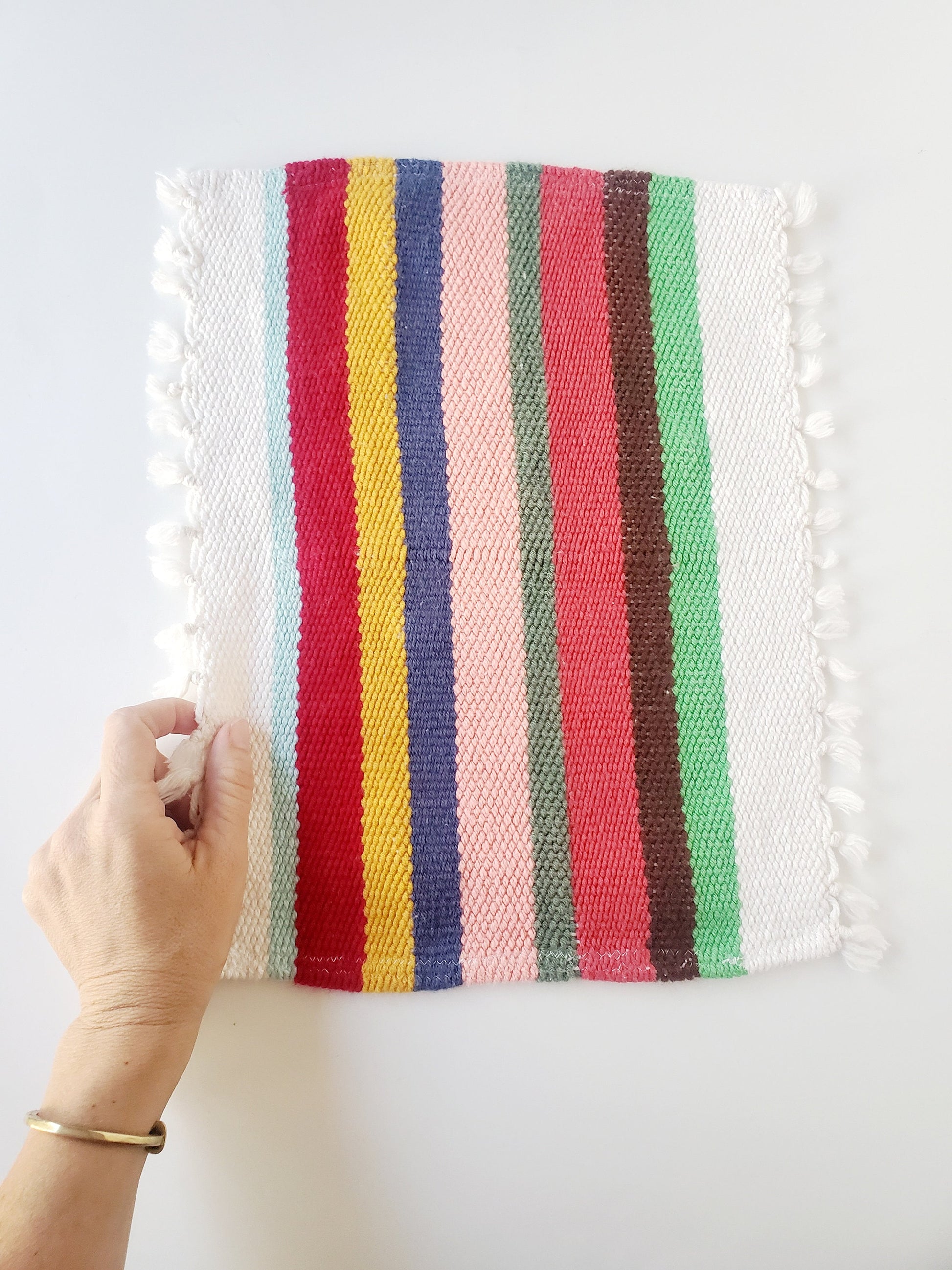 perfectly imperfect HANDWOVEN DISH TOWEL, Handspun Art Yarn, Weaving and Fiber Arts, Scrap Yarn, Yarn, woven towel rag