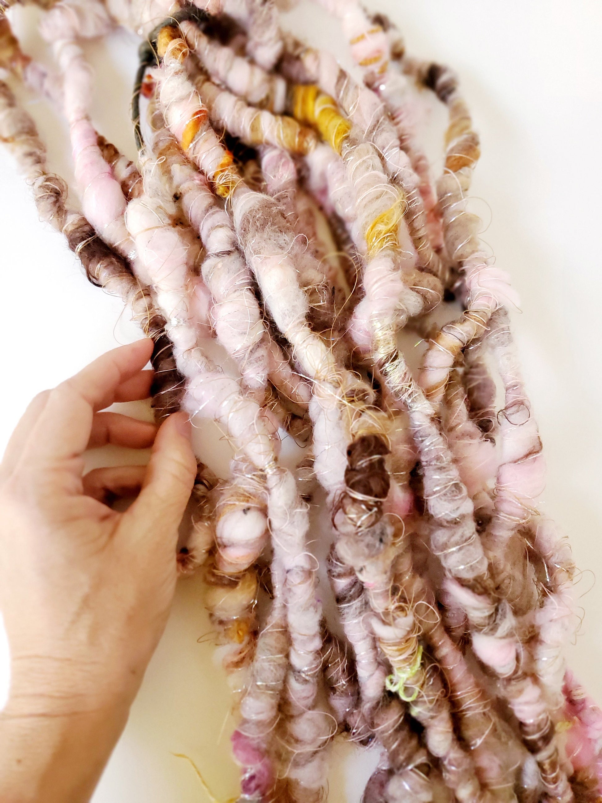 BOHO BAE SINGLE 3.5yrds, Handspun Art Yarn, Weaving and Fiber Arts, Scrap Yarn, Yarn