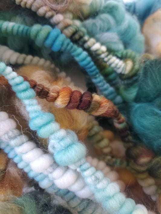 BEACH TIME 4yrds, Handspun Art Yarn, Weaving and Fiber Arts, Scrap Yarn, Yarn