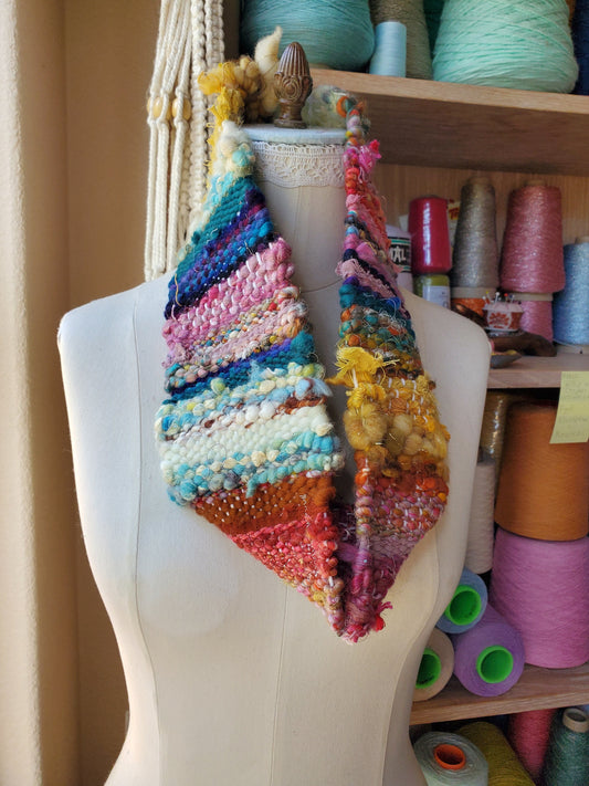 INFINITY SCARF 3, Handspun Art Yarn, Weaving and Fiber Arts, Scrap Yarn, Yarn, woven scarf