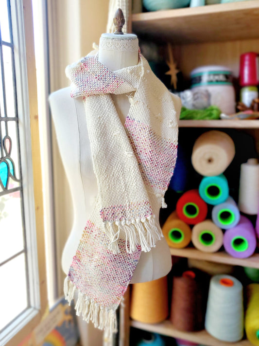 HANDSPUN SCARF, Handspun Art Yarn, Weaving and Fiber Arts, Scrap Yarn, Yarn, woven scarf