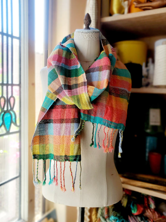 HANDWOVEN SCARF, Weaving and Fiber Arts, Yarn, woven scarf